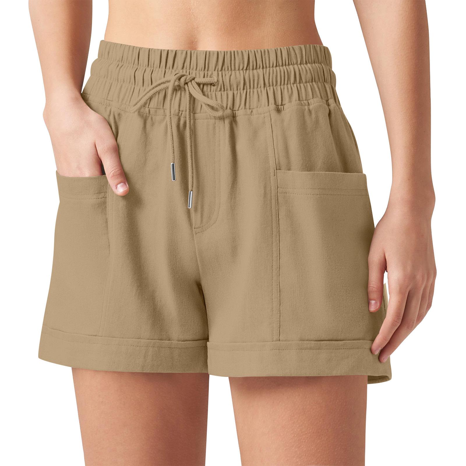 Women s 2026 Cotton Linen Breathable Casual Running & Fitness Shorts Double Extra Large хаки