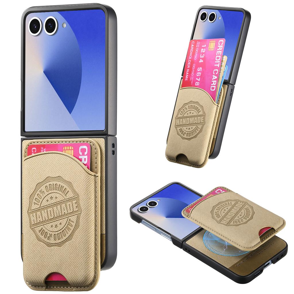 Husă pentru Samsung Galaxy Z Flip7 5G cu buzunar pentru card Compatibilă cu MagSafe Husă spate din piele cu textură denim