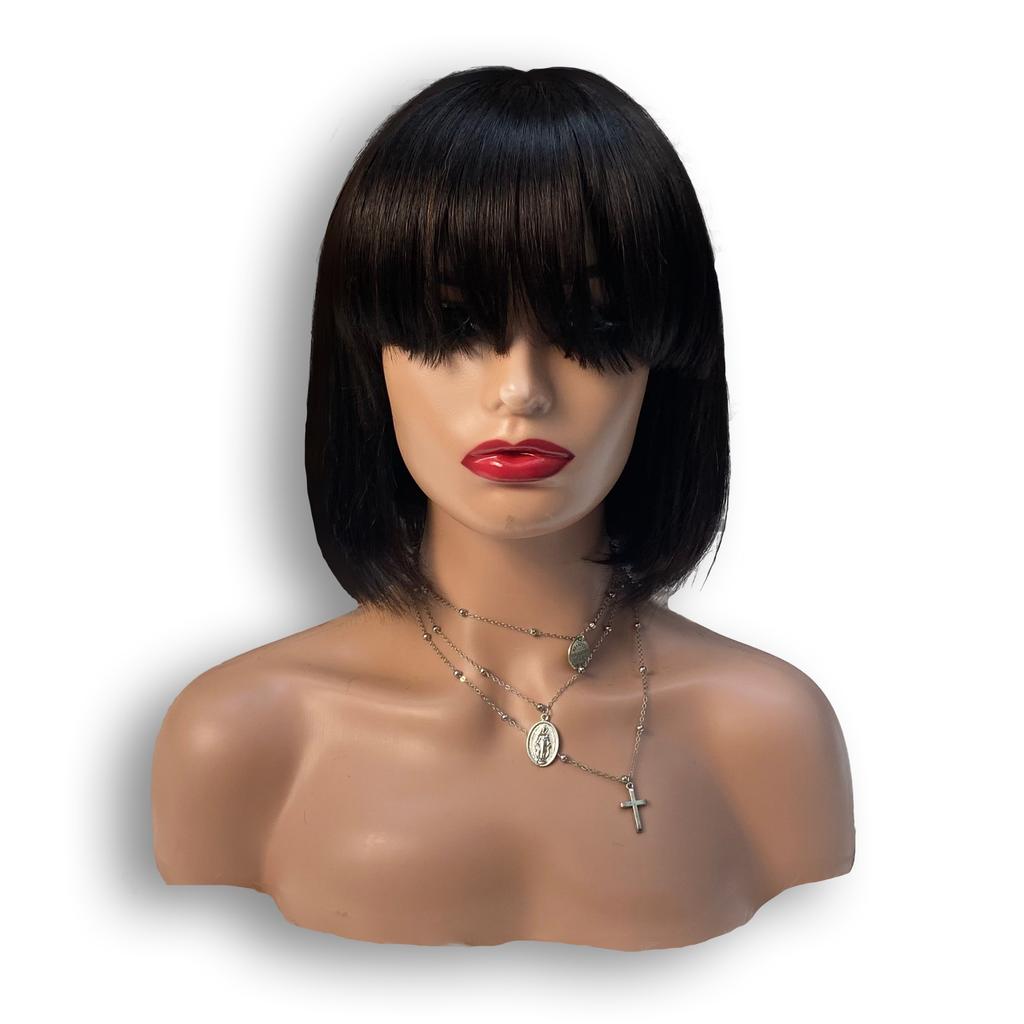 Natural Color Short Hair Mechanism Bangs Bob Wig Black 3*1 Silk Base Lace Wig Women's Straight Bangs