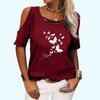 Women Fashion Off Shoulder Top Casual O Neck Summer Tee Shirt Butterfly Print Short Sleeve T-shirt