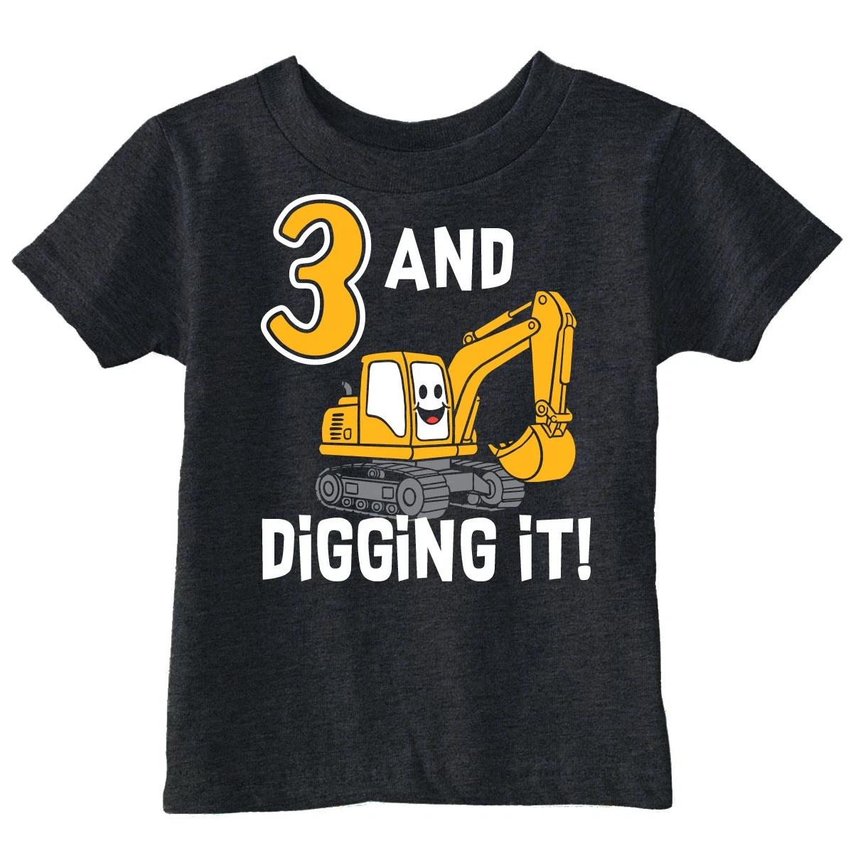 Toddler Funny T Shirts 3 And Digging It Excavator Birthday Tee For Young Kids S