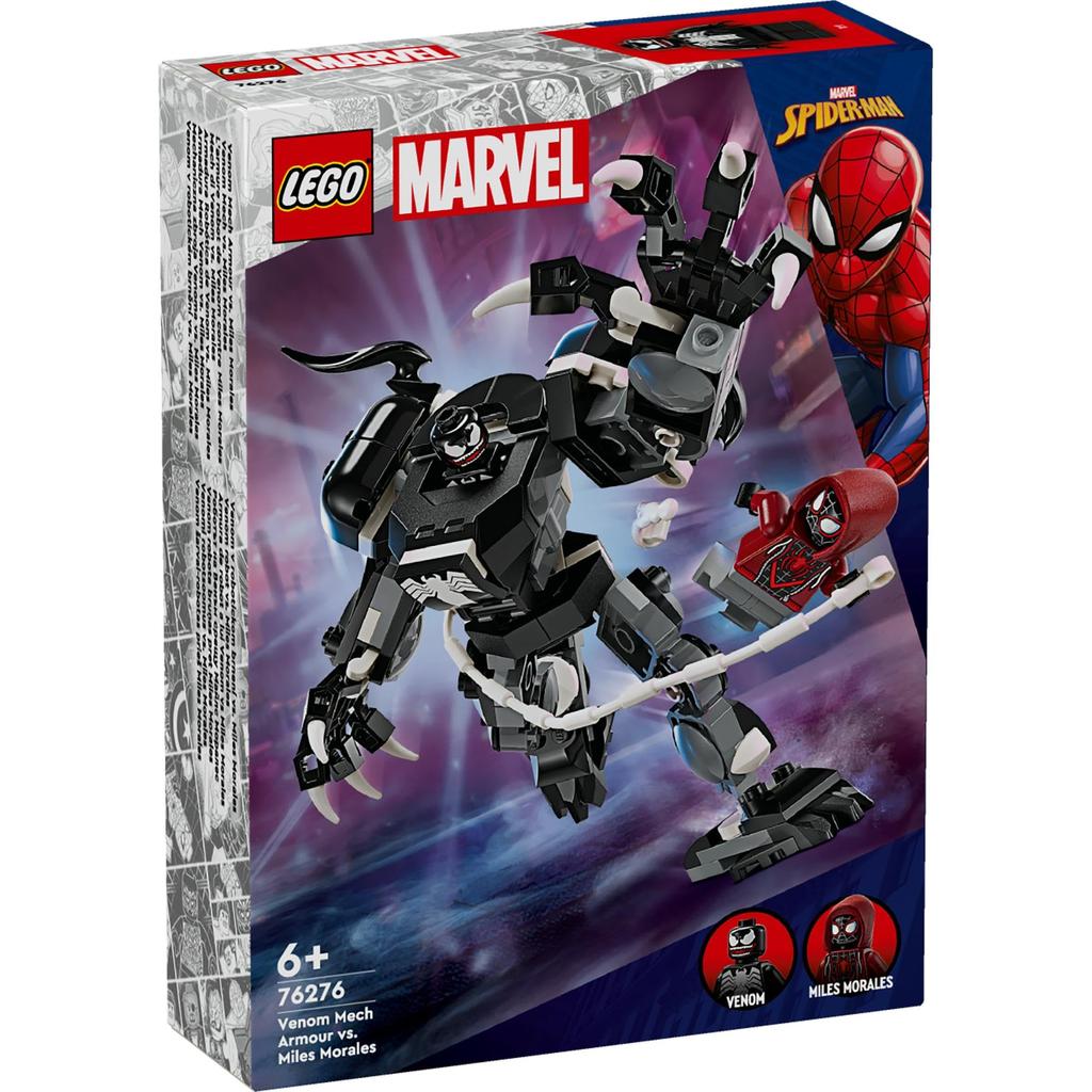 LEGO Marvel Mechaniczny Garnitur Venoma vs. Figurka Milesa Moralesa, 76276, Prezent Urodzinowy, Zabawka Edukacyjna, Klocki, dla Chłopców i Dziewczynek, w Wieku 6, 7, 8 i 9 Lat, Marvel C