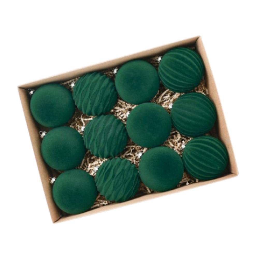12pcs Plush Christmas Velvet Ball Ornaments Shatterproof Xmas Tree Hanging Ornaments Party Favors