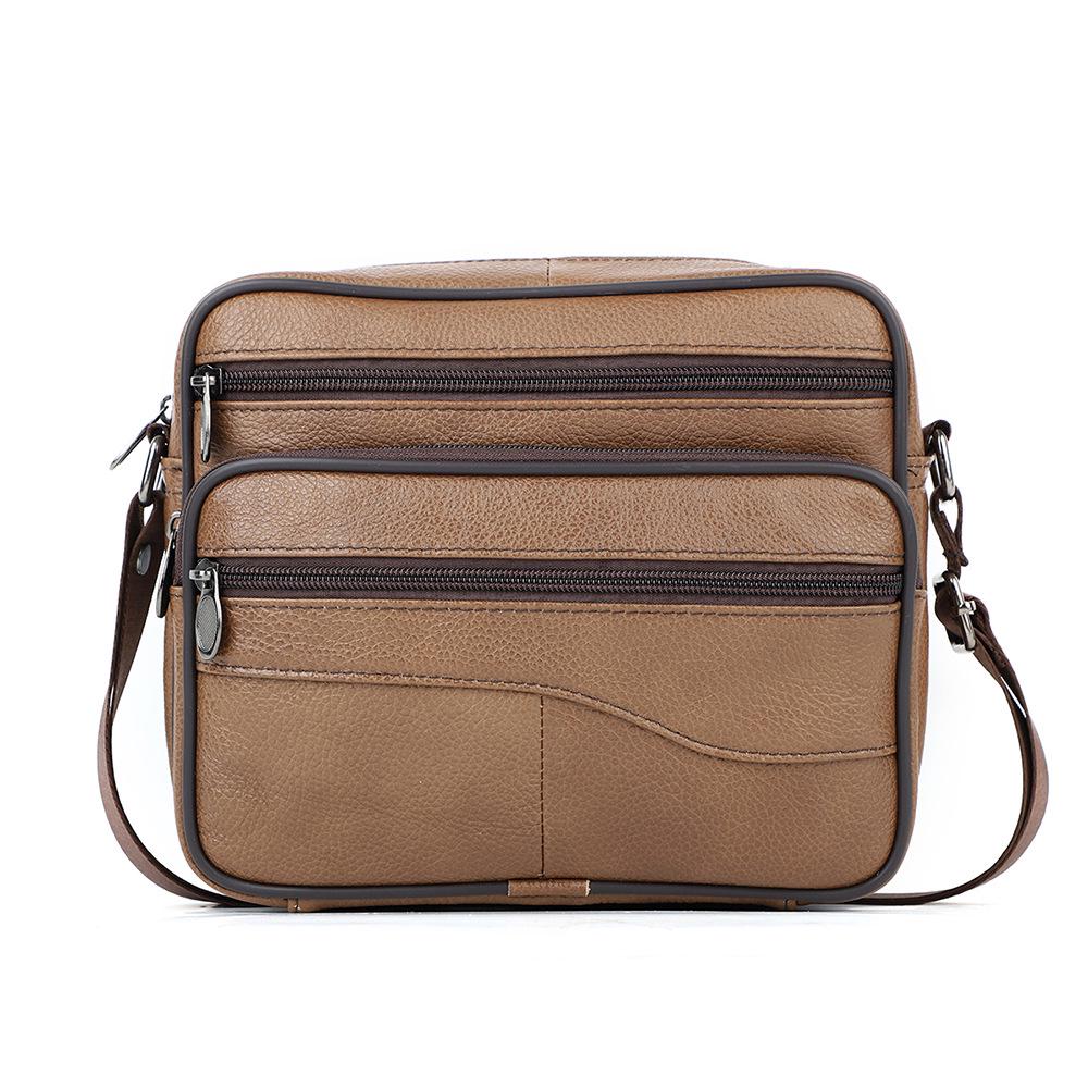 Top Grain Cowhide Vintage Men's Crossbody Leather Bag - Vertical Casual Shoulder Bag, Portable and Multifunctional