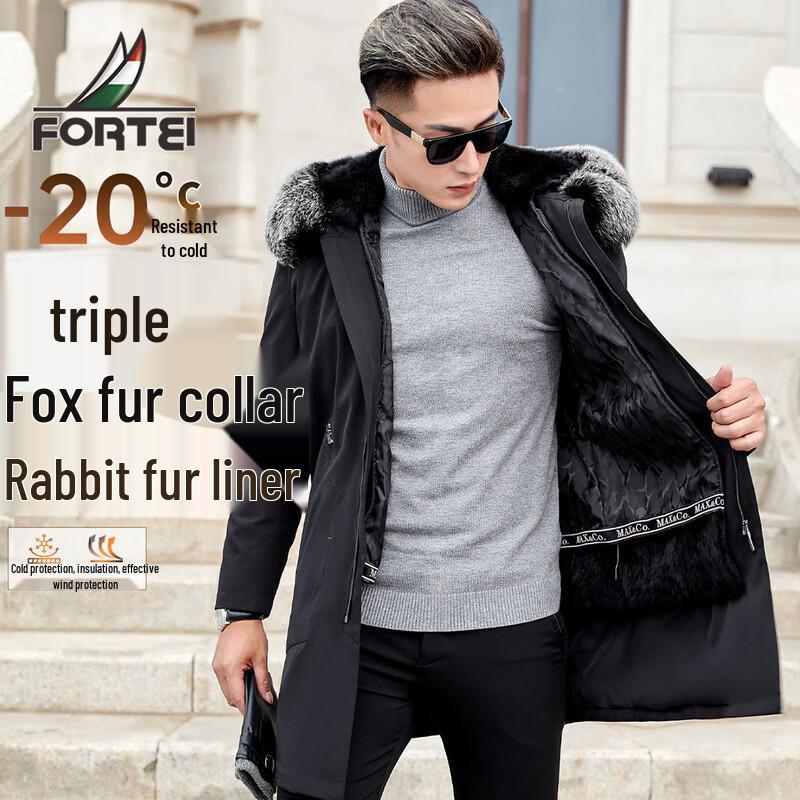 

Men s Winter Hooded Parka with Fox Fur Collar & Rabbit Fur Liner L