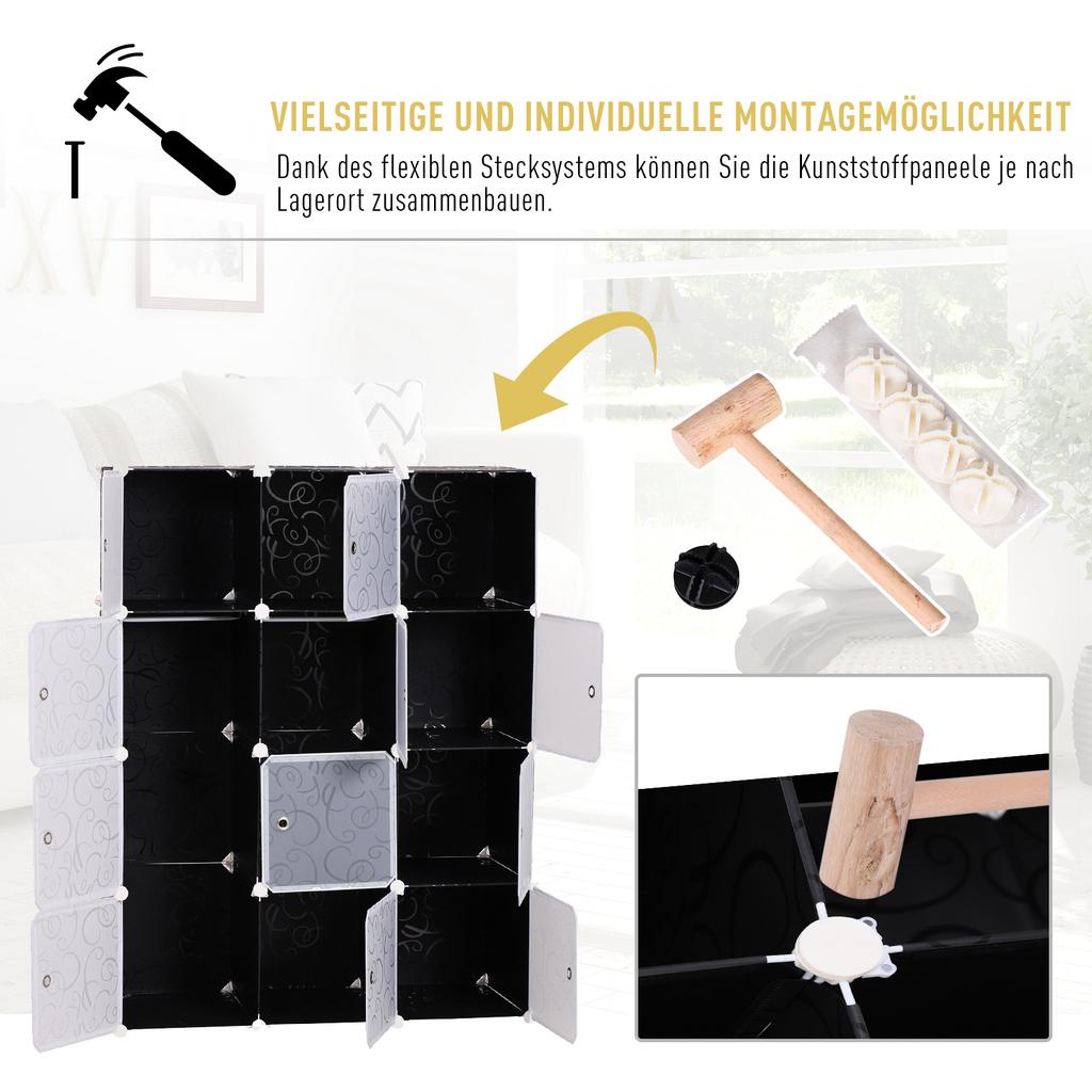 DIY Wardrobe Shelving System with 2 Large and 9 Small Cubes DIY Cube Shelf, Shoe Rack, Storage Shelf for Books Toys Black 111 X 47 X 145 Cm