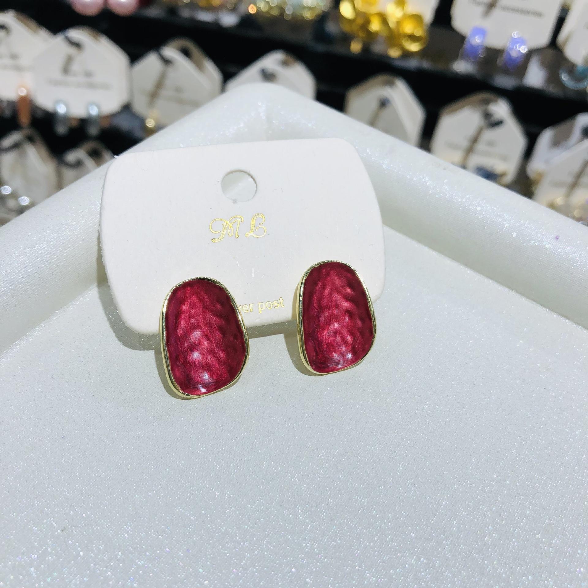 Элегантные синие серьги-гвоздики с неправильным рисунком  капельное масло  для женщин, подчеркивающие темперамент, металлические геометрические круглые серьги-гвоздики, модные украшения для свиданий красный