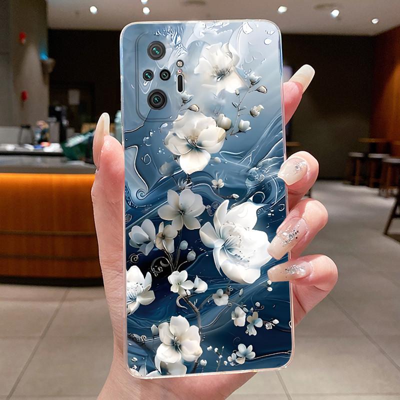 For Xiaomi Redmi Note 10 Pro / Note10 / Note 10S / Poco M5S Case Clear Luxury Butterfly Flower Transparent Soft TPU Phone Cover