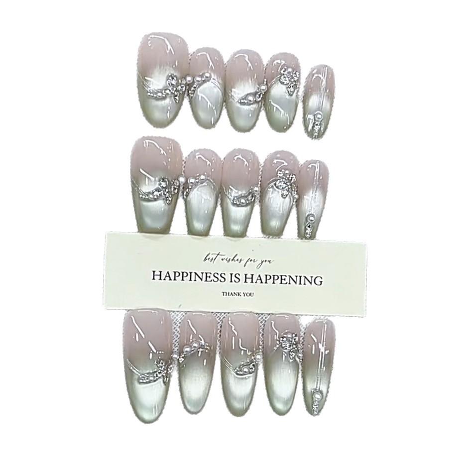 Pure Hand-wearing Argentina Summer New Green Forest Postman Zircon Diamond Light Chase Cat Eye Nail Art Patch