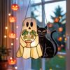 Yousheng Halloween Suncatcher Stained Glass Window Hanging Light Catcher Ornaments Acrylic Ghost Black Cat Craft for Wall Window Decor