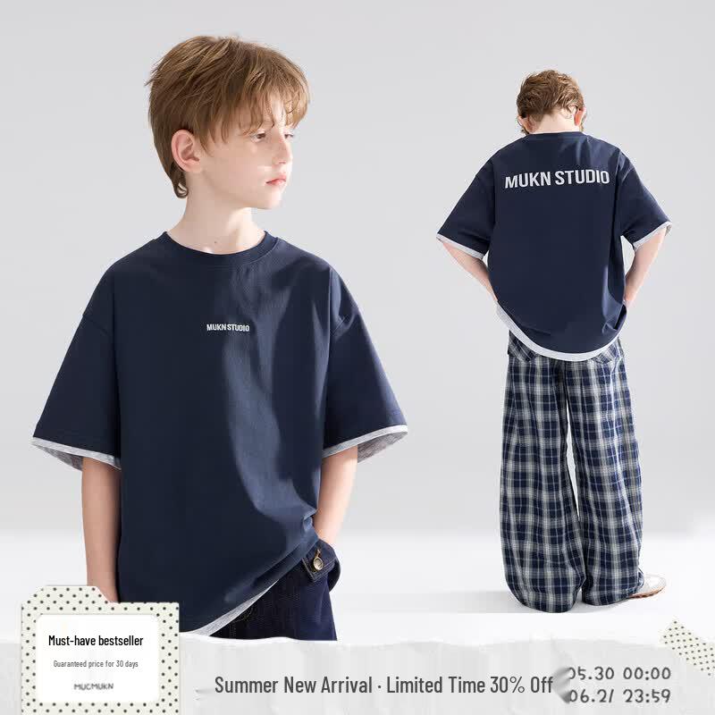Mucmukn Ace Street Boys  Sorona Cooling Anti-Bacterial Faux Two-Piece T-Shirt 150 темно-синий