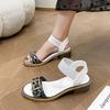 Xia new thick heel women's shoes college style buckle belt middle heel sandals belt buckle open toe sandals foreign trade large size