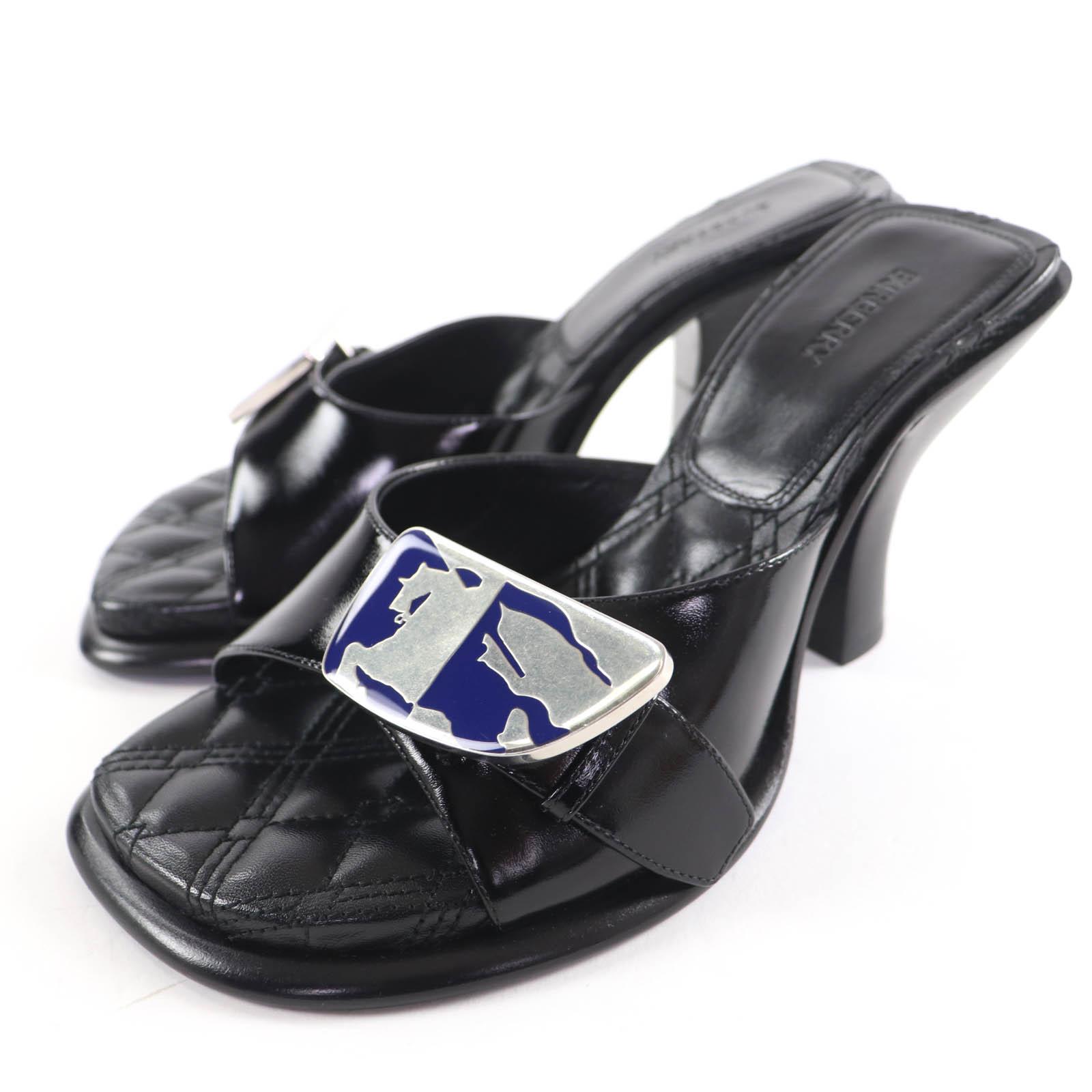 Pristine BURBERRY Sandals Logo Metal Leather Mules black leather Women 35 Used