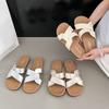 Casual flache Strandsandalen im Retro-Stil für Damen, neue Sommerschuhe mit Kreuzriemen