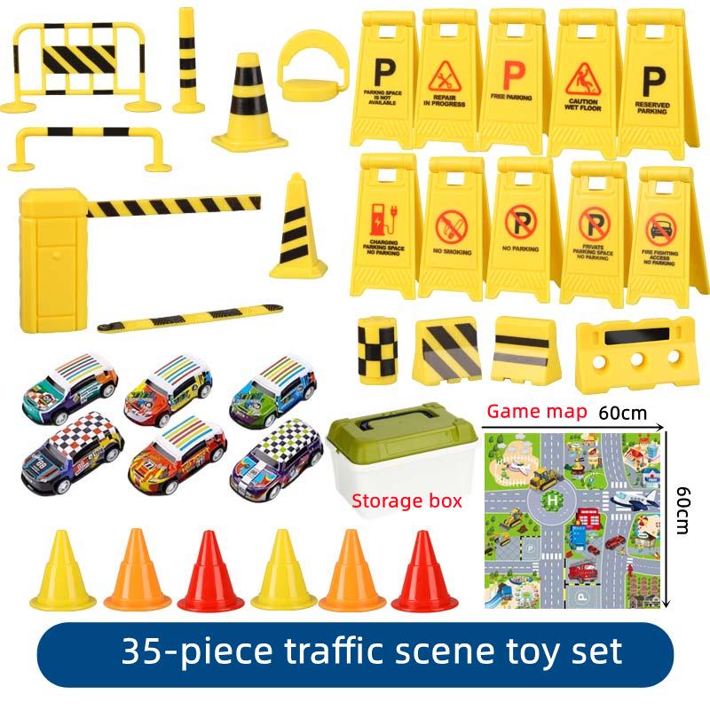 Cross-Border Traffic Simulation Toy Set with Cone, Speed Bump, Parking Lot Barrier, Water Barrier, and Warning Signs