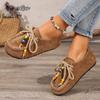Fashion Women's Slip-On Loafers Soft Bottom Suede Leather Ethnic Style Flats Beaded Lace Up Casual Comfortable Footwear Autumn Shoes