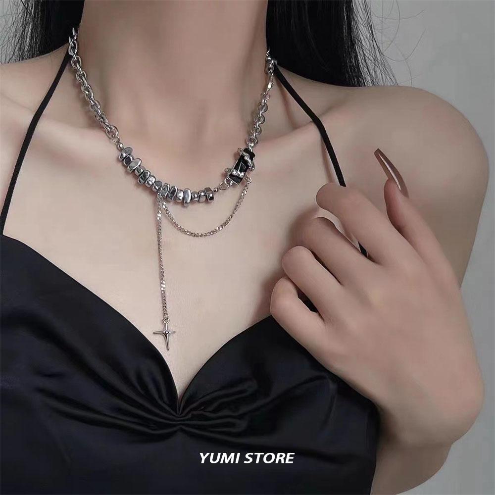 Titanium Steel Black Star Necklace For Men Women Trend Cross Pendant Collar Sweater Chain Hip Hop Kpop  Male Accessories
