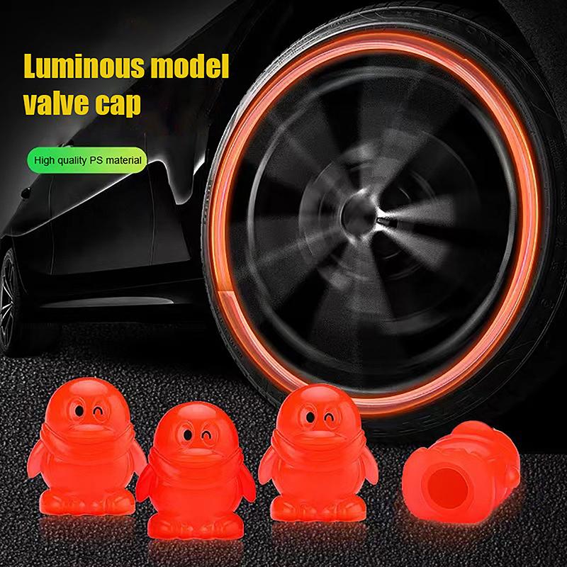 4PCS Night Glowing Car Motorcycle Bicycle Wheel Styling Tyre Hub Universal Cap Decor Penguin Luminous Valve Caps