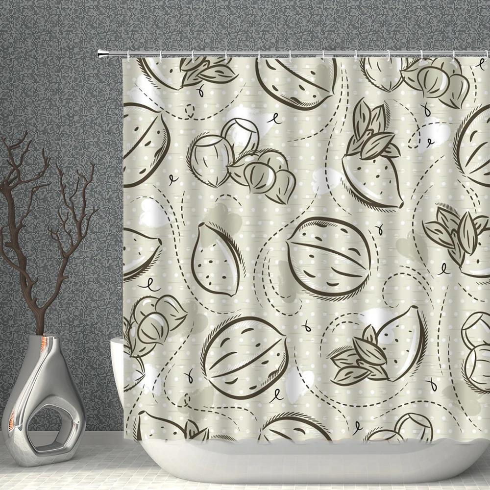 Fruits Shower Curtain Waterproof Fabric Watermelon Apple Strawberry Print Bath Curtains Set Pink Green White Bathroom Screen