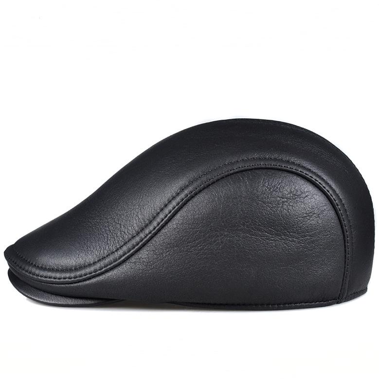 Men's Winter Leather Fur-lined Beret with Ear Protection and Duckbill Style