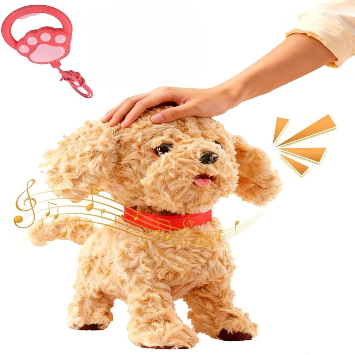 

Умная игрушка робот-собака с сенсорным управлением, имитацией голоса, движением облизывания, языком и реалистичными звуками, пульт на поводке, мягкий мех, питание от батареек, собаки для ролевых игр коричневый