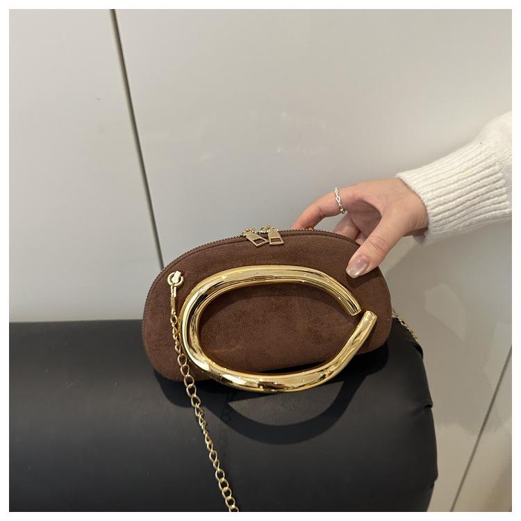 Retro Metallgriff Runde Kunstleder Clutch Tasche Vintage Kette Umhängetasche für Damen