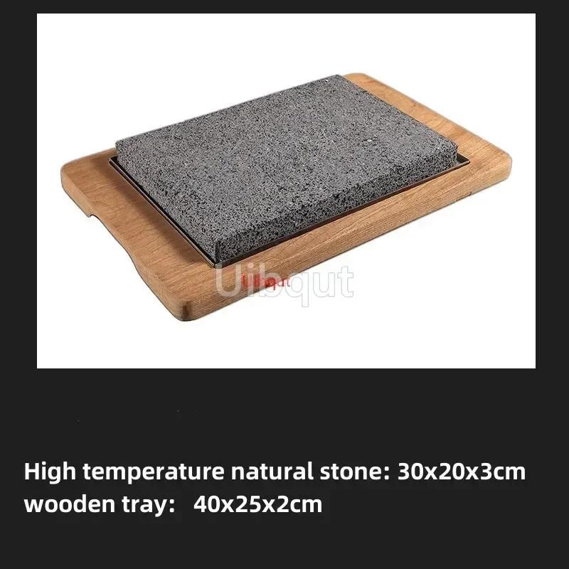 High temperature resistant volcanic rock natural stone steak tray grill plate granite slab board frying plate rock stone slab
