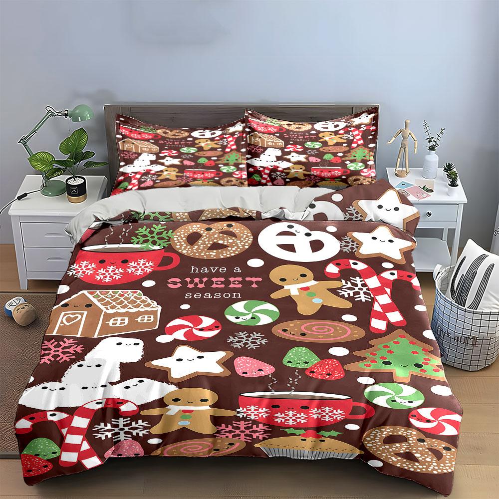 Gingerbread Cookies, Candy Canes. Bedding Sets Duvet Cover Sets Duvet Covers Pillowcases(1 * Duvet Cover 2 * Pillowcases Without Duvet Insert)