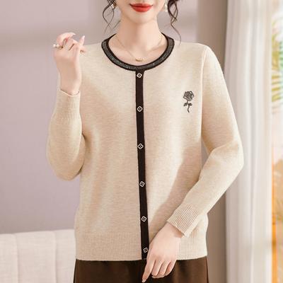 Herbstpullover für Frauen mittleren und höheren Alters Pullover Pullover Übergröße Locker Einreihig Rundhalsausschnitt Langärmlig Mutter Oma.