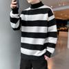 High Collar Sweater Men's Striped Sweater Teen Students Thickened Pullover
