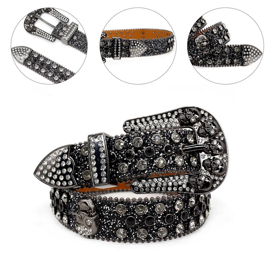Shinning Diamond Waist Belts with Skull Buckle for Rock Fan Adjust Length Belt for Teens Woman Jeans Skirt Decorative