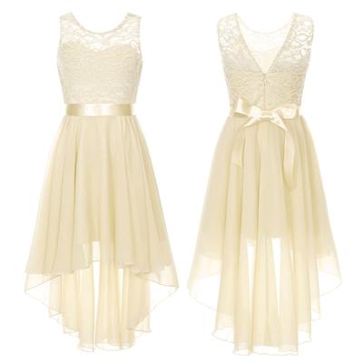 Flower Girl Dress Lace Chiffon Sleeveless High Low Pendulum Dresses Pageant Wedding Bridesmaid Birthday Dress