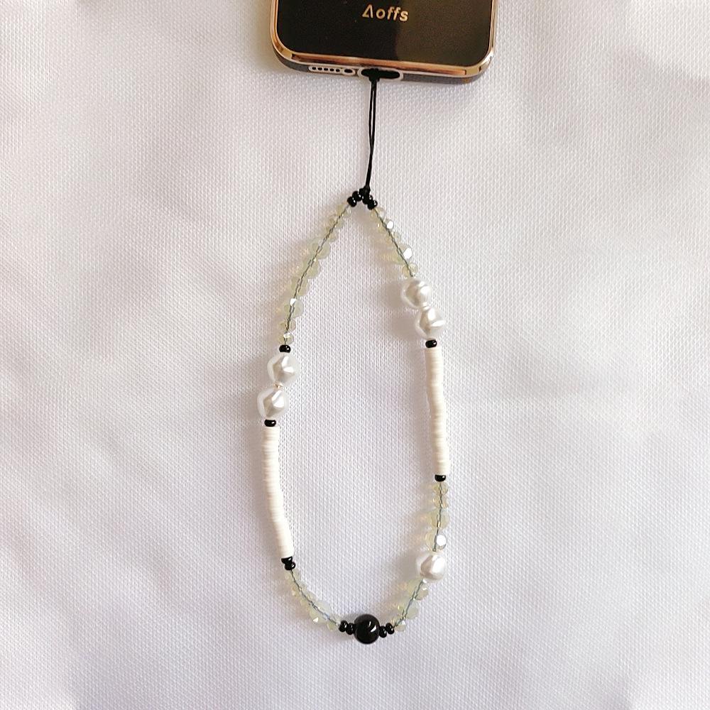 

KKBEAD Оригинальная серия однотонных цветов: Японский и корейский стиль ремешок для телефона с имитацией жемчуга и подвеской из неправильного кристалла.