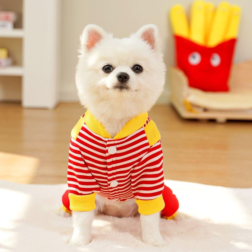 Striped Pet Clothes Soft Dog Four-legged Overalls New Year Cat Sweatshirt  Small Medium Dogs