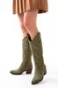 Women Modern Stylish Fashion Boots Boots Faux Leather Suede Khaki Suede Embroidered Cowboy Long Boots