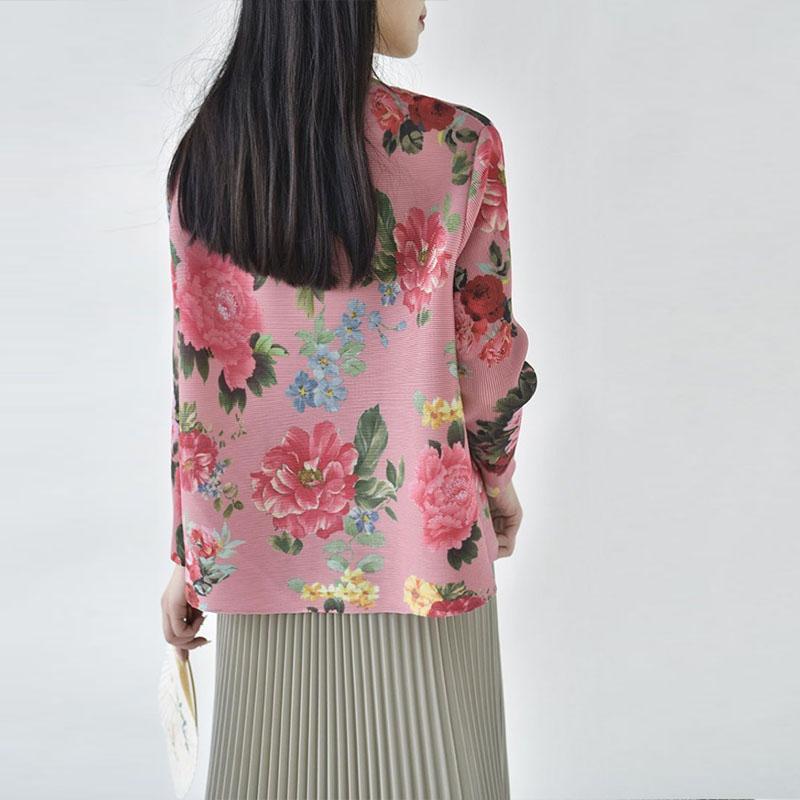 Coat Women Small Fragrant Wind Loose T Shirt Female 2023 Spring and Autumn Fold Flower Print Cardigan Casual Versatile T Shirt