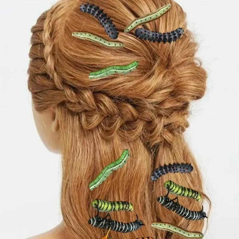 1/10pcs 3D Caterpillar Hair Clips Novelty Insect Hairpins Halloween Prank Toys Creepy Crawlers Headwears Cosplay Adults Party