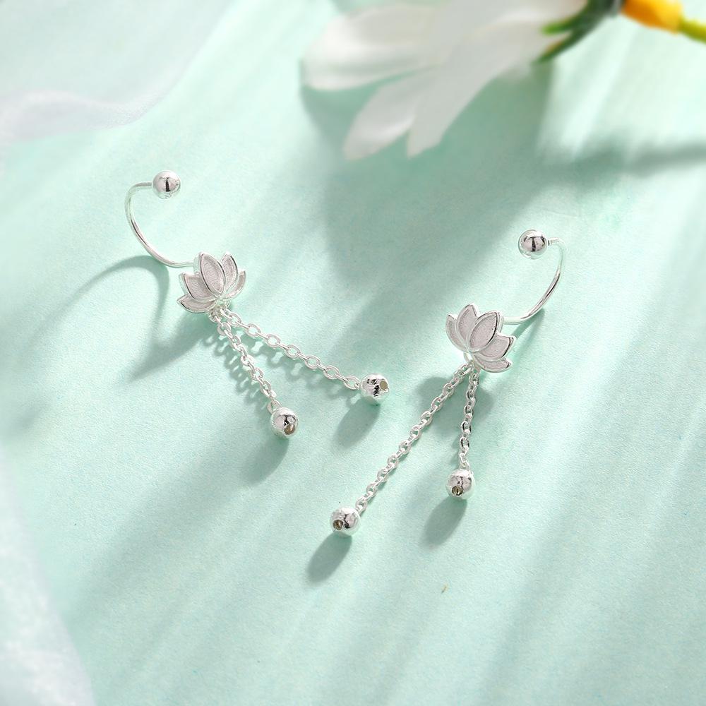 Elegant Lotus Tassel Earrings - Chinese Style Flower Danglers