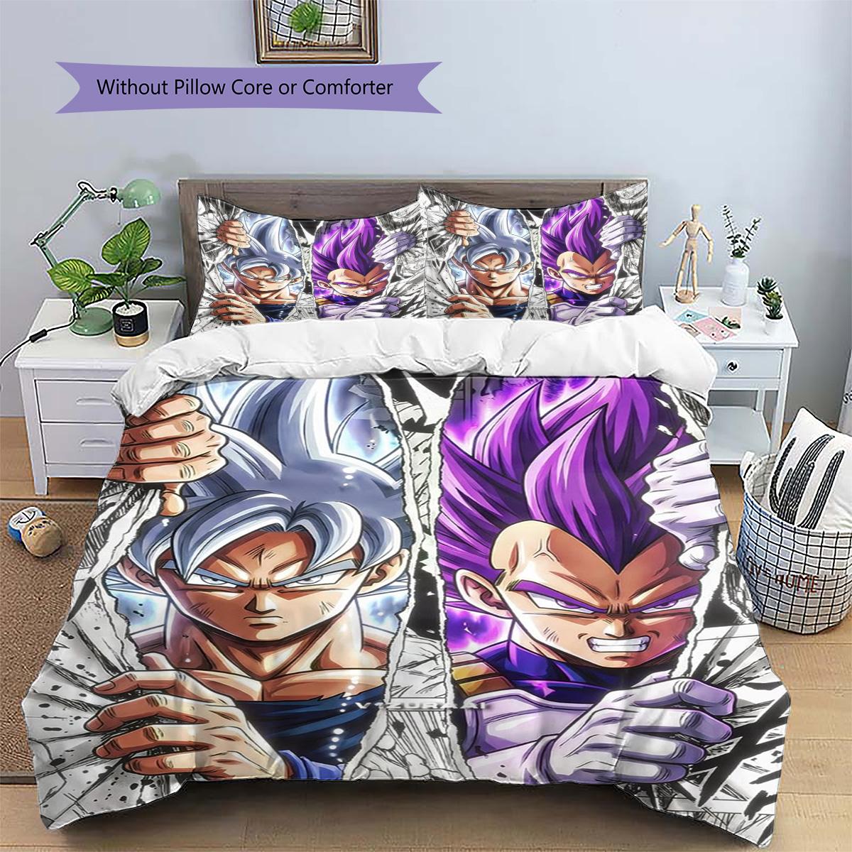 

Goku Patterned Pillowcase & Duvet Cover Set Anime Printed Decor Bedding for Bedroom Aesthetic Gift for Lovers.-TING 135x200cm