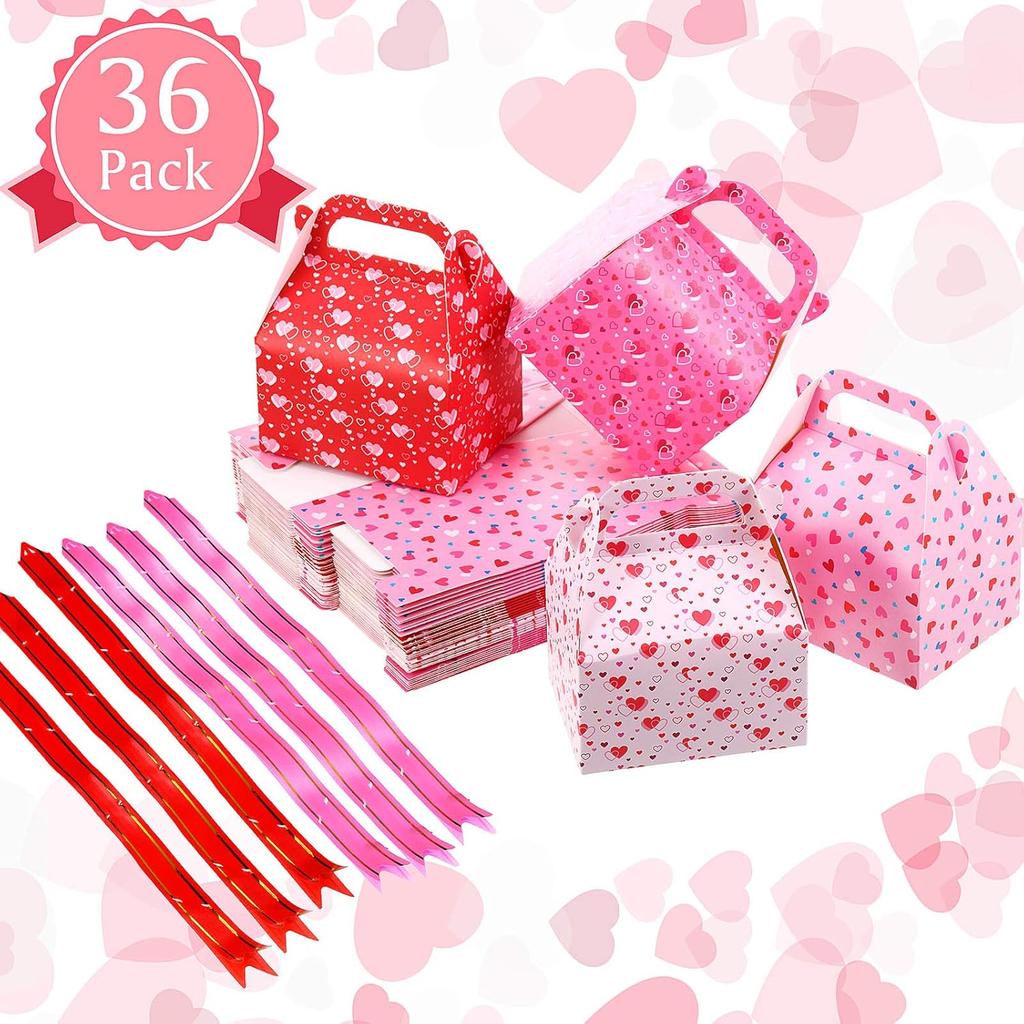 Chuangdi 36 Pcs Bulk Mini Valentines Day Treat Boxes Heart Gift Boxes Sweet Cardboard Paper Box Printed Candy Boxes for Goody Cookie Holder with 40