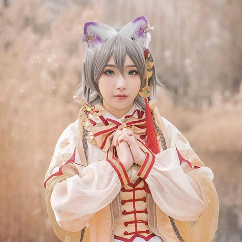 Bandeau Oreilles de Chat Dessin Animé avec Épingle à Cheveux Fleurie Support de Cheveux Accessoire de Tête Cosplay Fête