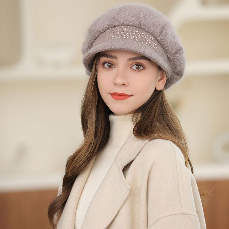 Winter Ladies Rabbit Fur Thickened Warm Knitted Woolen Cap