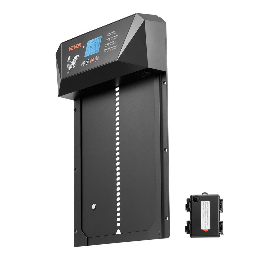 Automatic Chicken Coop Door, DC & Battery Powered Chicken Door with LCD Display, Light Sensor, Timer & Manual Setting, Anti-Pinch Security, Durable