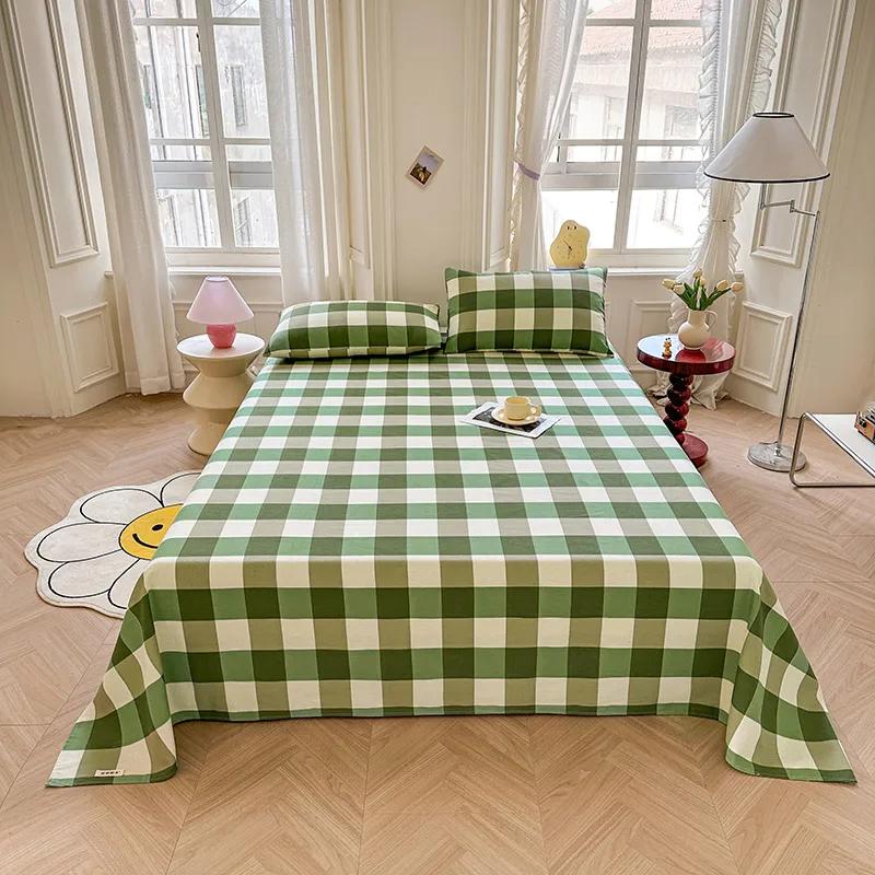 Simple Black White Checkered Pattern Bed Sheet Set 100% Cotton Skin-friendly Breathable Thicken Flat Sheet with 2 Pillowcases