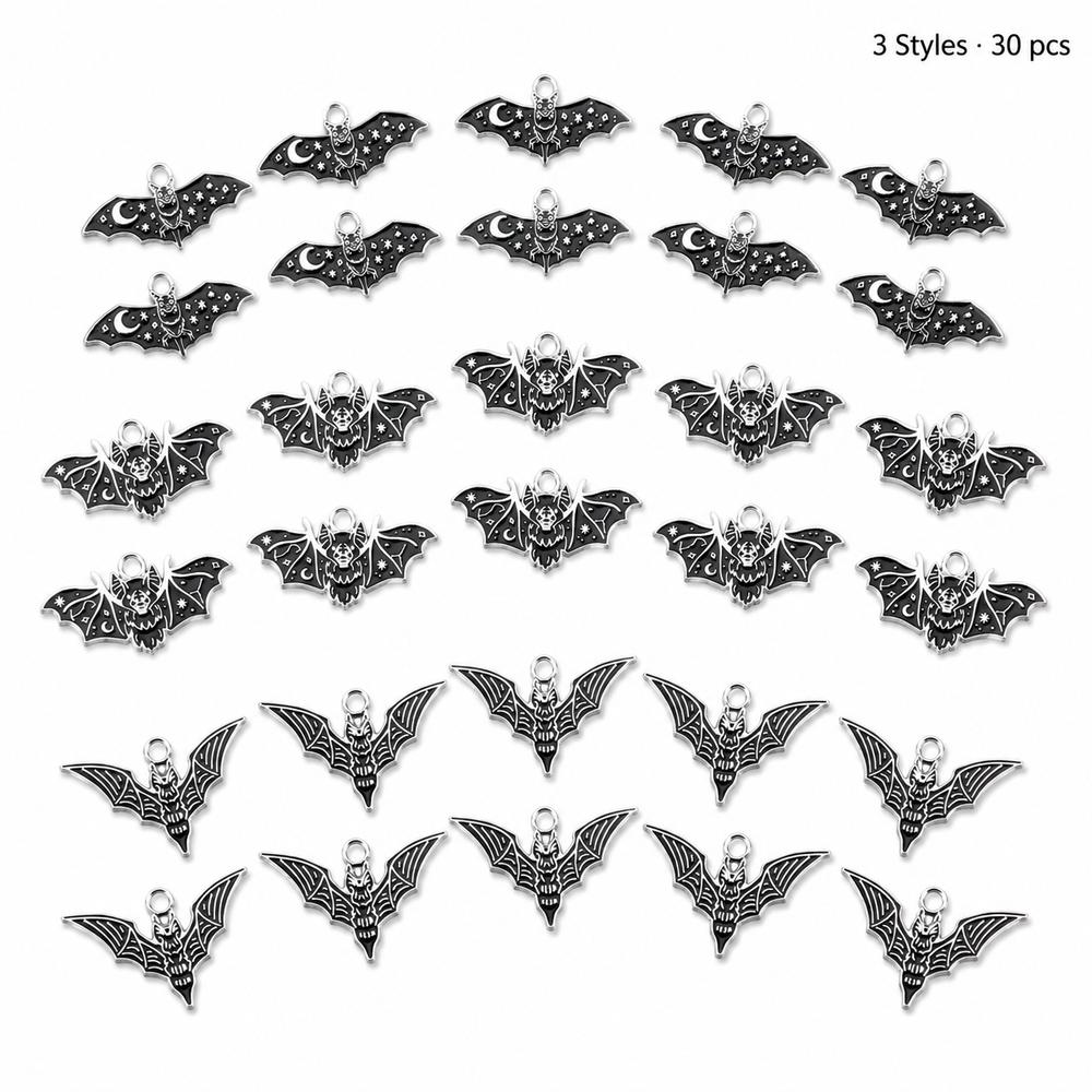 30Pcs Gothic Enamel Bat Halloween Charms, 3 Styles Alloy Vampire Pendants DIY Jewelry Making Supplies For Earrings Necklaces Bracelets