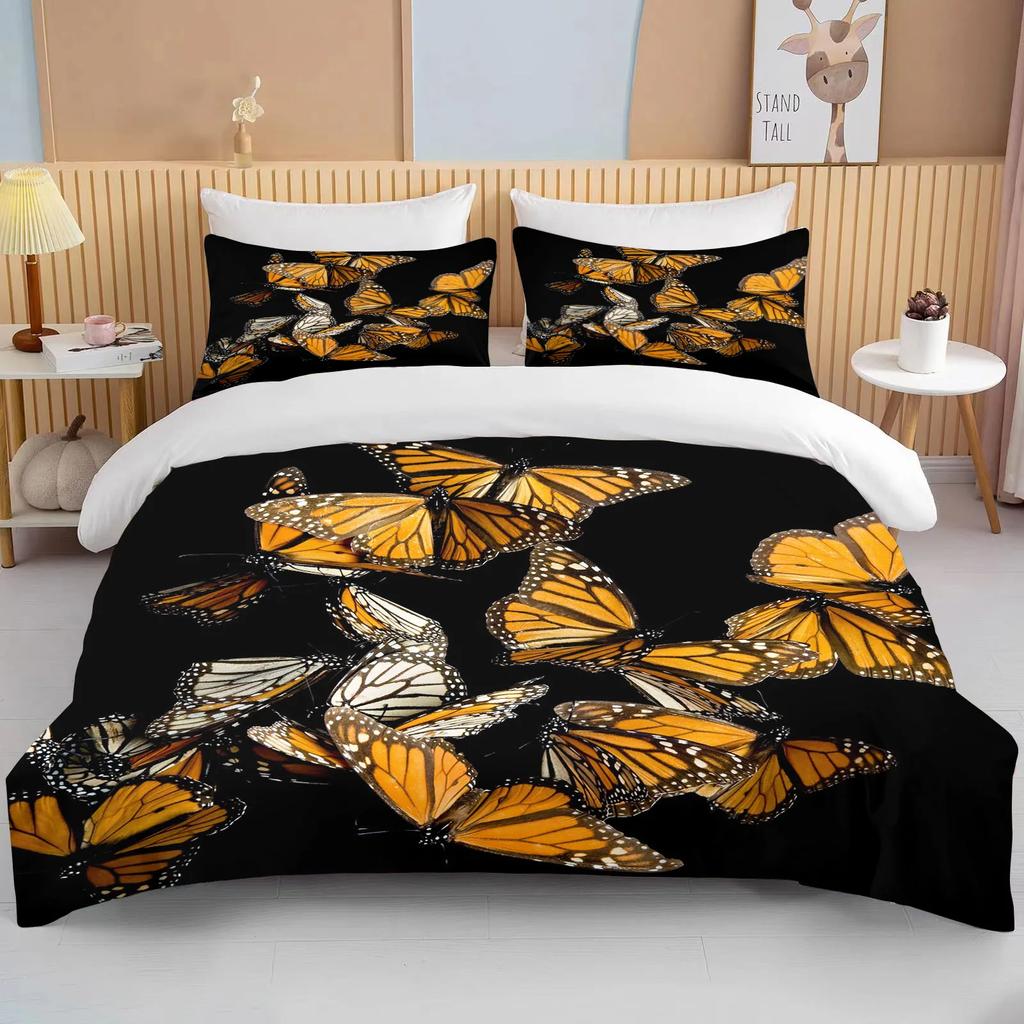 12 Sizes Gold Butterfly Bedding Set Luxury Black Duvet Cover Bedclothes 3d Printed Comforter Bedding Sets For AdultsCute Bed Set