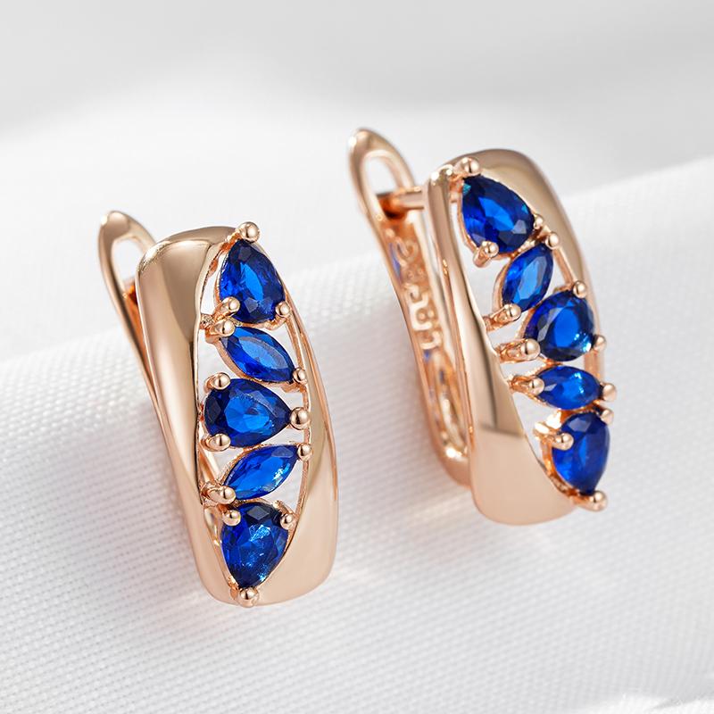 Full Sparkling Blue Natural Zircon English Earrings For Women Fashion  Rose Gold Color Wedding Daily Jewelry