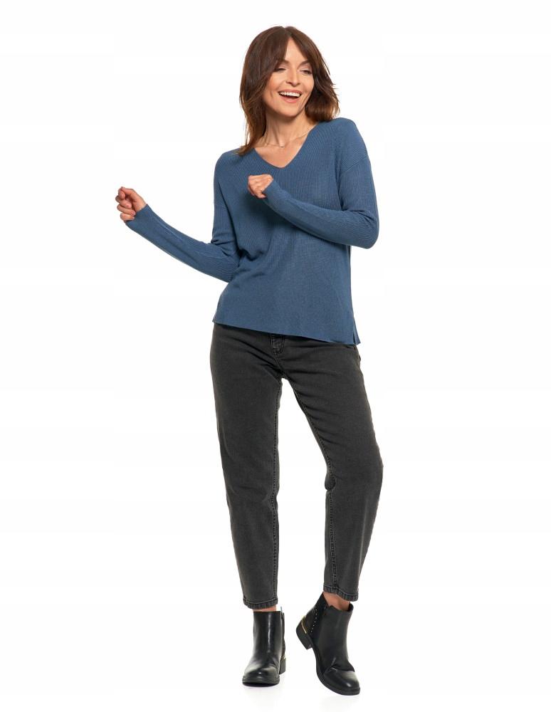 Thin Women's Classic Knitted Sweater with Long Sleeves MORAJ XXL blue