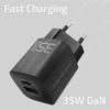 Qoltec Ładowarka Sieciowa 35W Gan Ultra | 5-20V | 2.25-3A | 1 X Usb Typ C Pd | 1 X Usb Qc 3.0 | Czarna