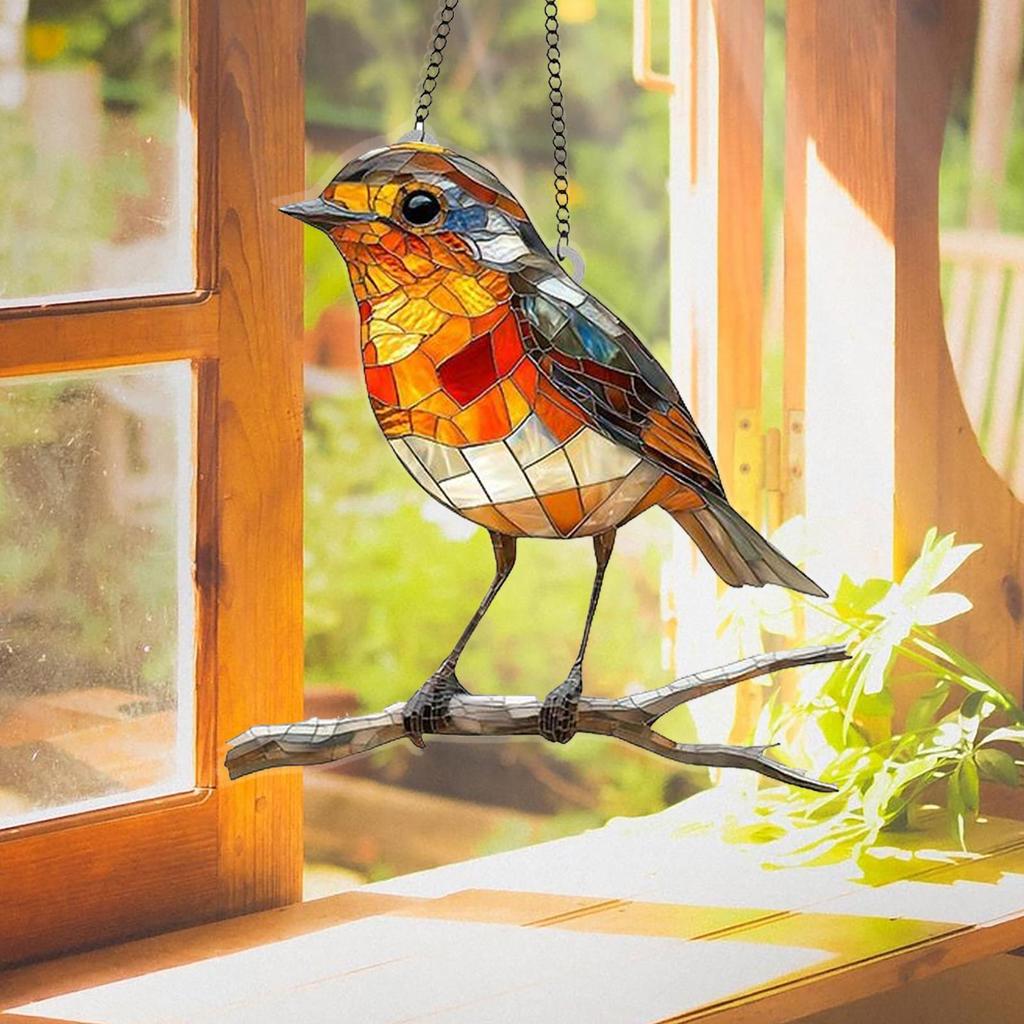 Sonnenfänger Acryl Fensterhänger Garten Sonnenfänger Hohe Transparenz Klar Buntglas Ornament mit Vogelmustern für Zuhause